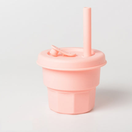 Children Silicone Straw Cups Drop And High Temperature Resistant Water Cups Pink(300ml)-garmade.com