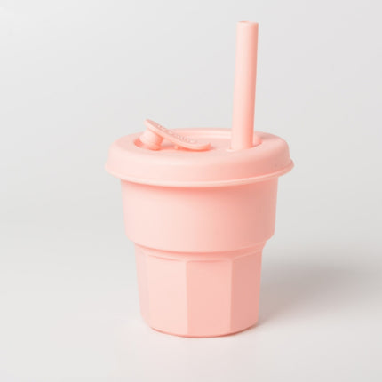 Children Silicone Straw Cups Drop And High Temperature Resistant Water Cups Pink(400ml)-garmade.com