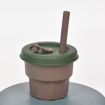 Children Silicone Straw Cups Drop And High Temperature Resistant Water Cups Brown Cup+Ink Green Cover(300ml)-garmade.com