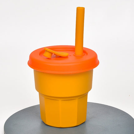 Children Silicone Straw Cups Drop And High Temperature Resistant Water Cups Ginger Cup + Orange Cover(400ml)-garmade.com