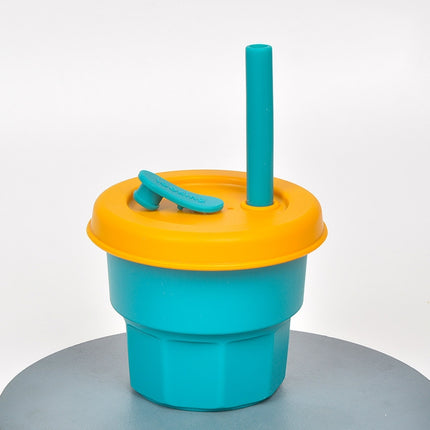 Children Silicone Straw Cups Drop And High Temperature Resistant Water Cups Olive Green Cup + Turmeric Cover(300ml)-garmade.com