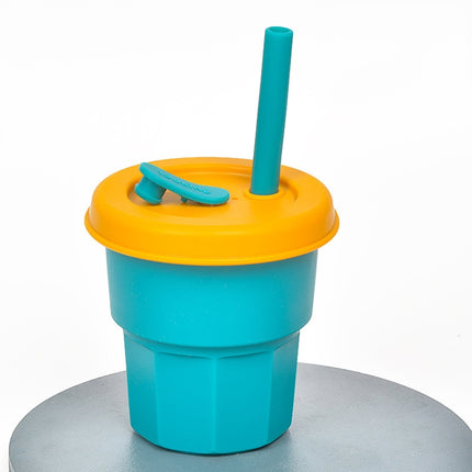 Children Silicone Straw Cups Drop And High Temperature Resistant Water Cups Olive Green Cup + Turmeric Cover(400ml)-garmade.com