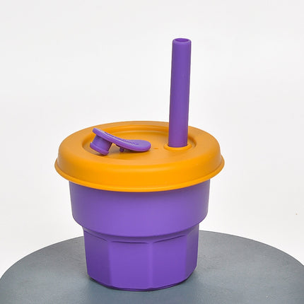 Children Silicone Straw Cups Drop And High Temperature Resistant Water Cups Purple Cup +Turmeric Cover(300ml)-garmade.com