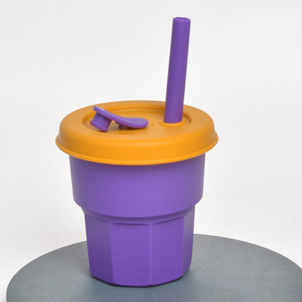 Children Silicone Straw Cups Drop And High Temperature Resistant Water Cups Purple Cup +Turmeric Cover(400ml)-garmade.com