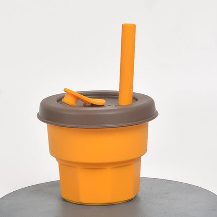 Children Silicone Straw Cups Drop And High Temperature Resistant Water Cups Turmeric Cup+Brown Cover(300ml)-garmade.com