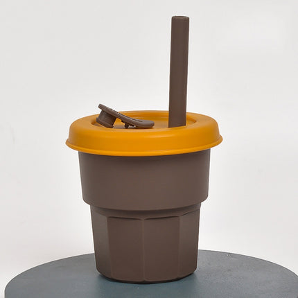 Children Silicone Straw Cups Drop And High Temperature Resistant Water Cups Brown Cup + Turmeric Cover(400ml)-garmade.com