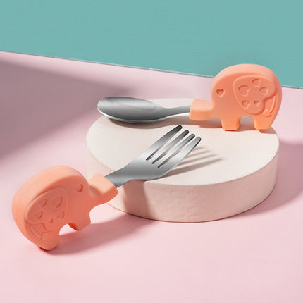 2 Sets Baby Training Short Handle Eating Spoon Children Stainless Steel Spoon Tableware(Pink Elephant)-garmade.com