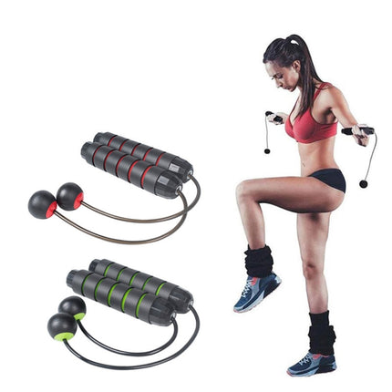2 PCS Indoor Ropeless Skipping Fitness Exercise Weight Rope(Black Green + Weight )-garmade.com