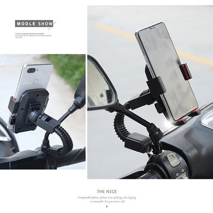 Motorcycle Electrical Car Rearview Mirror Rotatable Automatic Lock Riding Mobile Phone Bracket(Red)-garmade.com
