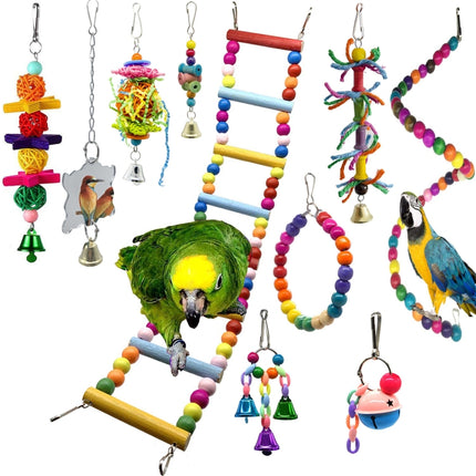 10 in 1 Parrot Toy Set Ladder Mirror String Of Bells-garmade.com