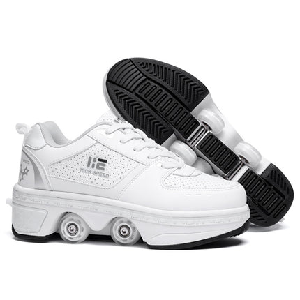 Two-Purpose Skating Shoes Deformation Shoes Double Row Rune Roller Skates Shoes, Size: 33(Low-top Without Light (White))-garmade.com