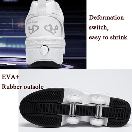 Two-Purpose Skating Shoes Deformation Shoes Double Row Rune Roller Skates Shoes, Size: 34(Low-top Without Light (White))-garmade.com