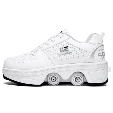 Two-Purpose Skating Shoes Deformation Shoes Double Row Rune Roller Skates Shoes, Size: 35(Low-top Without Light (White))-garmade.com