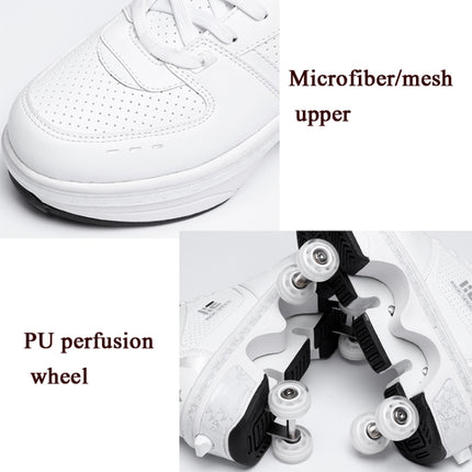 Two-Purpose Skating Shoes Deformation Shoes Double Row Rune Roller Skates Shoes, Size: 37(High-top With Light (White))-garmade.com