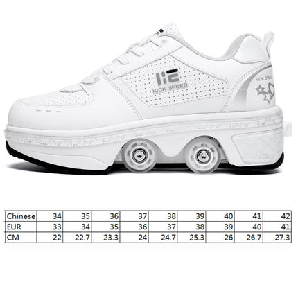 Two-Purpose Skating Shoes Deformation Shoes Double Row Rune Roller Skates Shoes, Size: 37(Low-top Without Light (White))-garmade.com