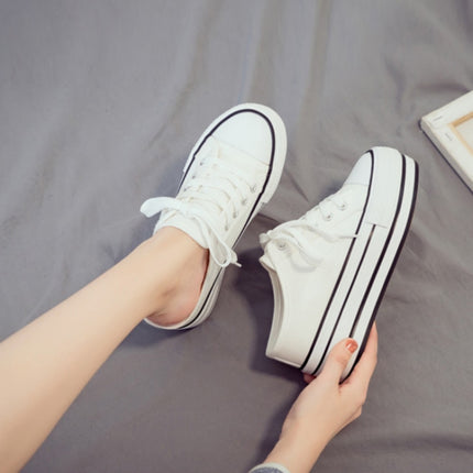 Women Thick-Soled Inner Heightened Semi-Slipper Canvas Shoes Lazy One-Legged Platform Shoes, Size: 34(White)-garmade.com