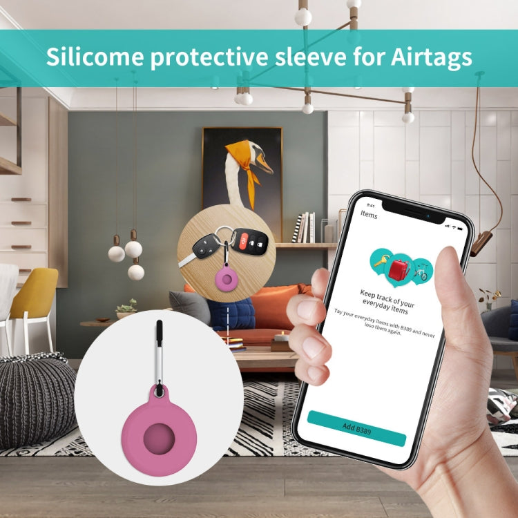 4 PCS Round Shape Shockproof Anti-scratch Silicone Protective Case with Carabiner for AirTag(Pink)-garmade.com