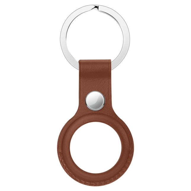 Anti-scratch Top-layer Cowhide Leather Protective Cover with Hanging Buckle for AirTag(Brown)-garmade.com