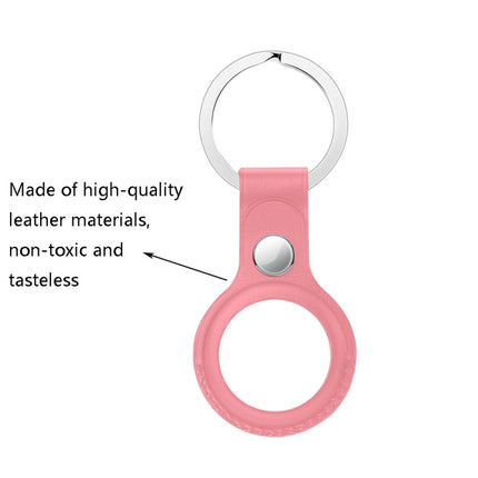 Anti-scratch Top-layer Cowhide Leather Protective Cover with Hanging Buckle for Airtag(Pink)-garmade.com