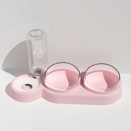 Dog Double Bowl Auto Pet Bowl Feeder Cat Drinking Water Dispenser(Pink)-garmade.com