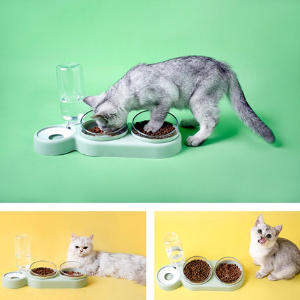 Dog Double Bowl Auto Pet Bowl Feeder Cat Drinking Water Dispenser(White)-garmade.com