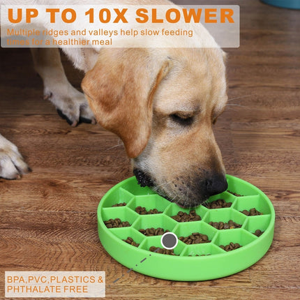 Pet Slow Eating Anti-Choke Slip Bowl Silicone Suction Cup Honeycomb Bowl, Specification: Medium Green-garmade.com