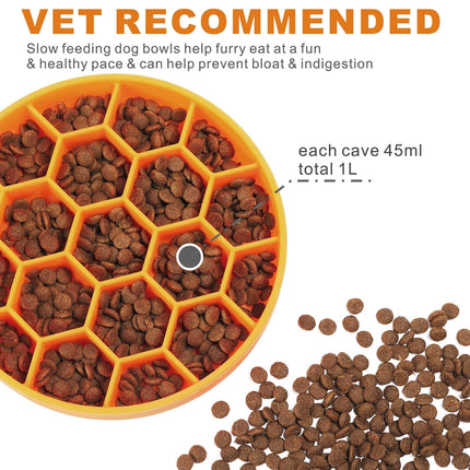Pet Slow Eating Anti-Choke Slip Bowl Silicone Suction Cup Honeycomb Bowl, Specification: Medium Orange-garmade.com