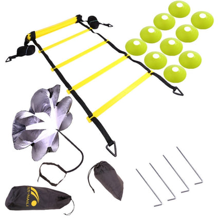 23 In 1 Football Training Agility Ladder + Logo Disc + Drag Umbrella Set( Fluorescent Green )-garmade.com