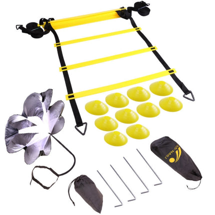 23 In 1 Football Training Agility Ladder + Logo Disc + Drag Umbrella Set( Yellow )-garmade.com