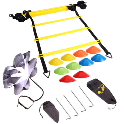 23 In 1 Football Training Agility Ladder + Logo Disc + Drag Umbrella Set(Mixed Color)-garmade.com