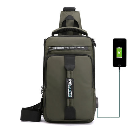HaoShuai 1100-1 Men Chest Bag Multifunctional Single / Double Shoulder Backpack with External USB Charging Port(Army Green)-garmade.com