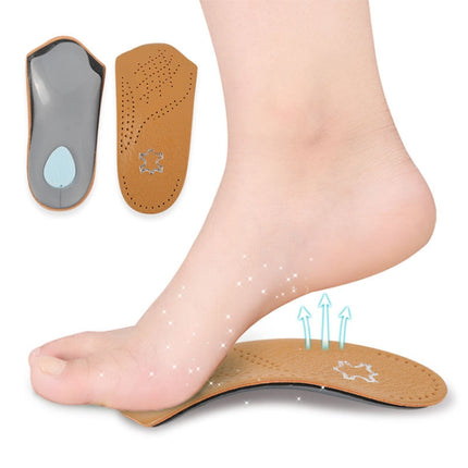 2 Pairs Cow Leather Arch Half Insole Flat Arch Support O-Leg Corrective Insole,Size: 41/42-garmade.com