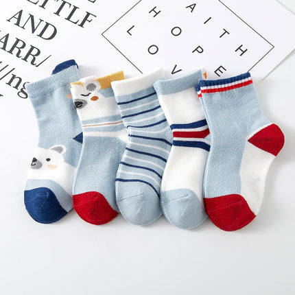 10 Pairs Spring And Summer Children Socks Combed Cotton Tube Socks S(Ear Bear)-garmade.com