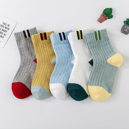 10 Pairs Spring And Summer Children Socks Combed Cotton Tube Socks S(Striped Socks Mouth)-garmade.com