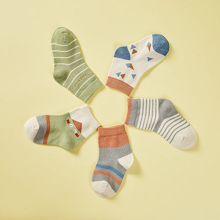10 Pairs Spring And Summer Children Socks Combed Cotton Tube Socks S(Wisdom Triangle)-garmade.com