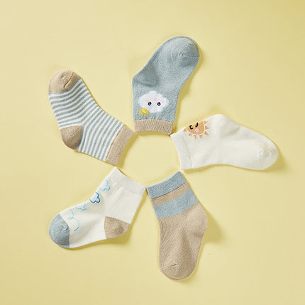 10 Pairs Spring And Summer Children Socks Combed Cotton Tube Socks S(Sun Cloud)-garmade.com