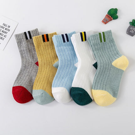 10 Pairs Spring And Summer Children Socks Combed Cotton Tube Socks M(Striped Socks Mouth)-garmade.com