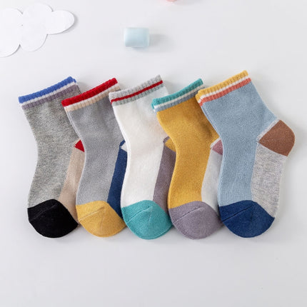 10 Pairs Spring And Summer Children Socks Combed Cotton Tube Socks M(Mixed Colors Horizontal Stripes)-garmade.com