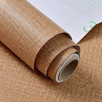 PVC Imitation Cloth Self-Adhesive Wallpaper Waterproof Thick Wall Stickers TV Background Wall Decoration Linen Wallpaper Size: 60cm x 3m(Coffee A607)-garmade.com