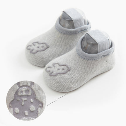 4 Pairs Baby Socks Cartoon Print Glue Strap Baby Anti-Slip Floor Socks Size: S 0-1 Years Old(Gray)-garmade.com
