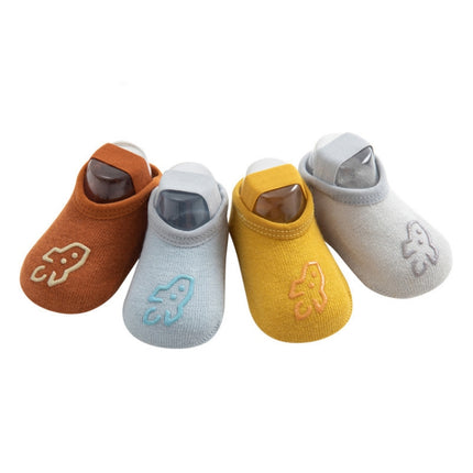 4 Pairs Baby Socks Cartoon Print Glue Strap Baby Anti-Slip Floor Socks Size: S 0-1 Years Old(Brown)-garmade.com