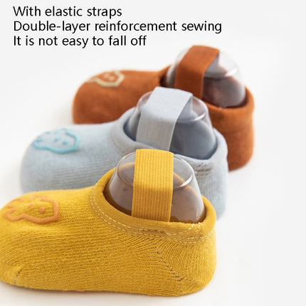 4 Pairs Baby Socks Cartoon Print Glue Strap Baby Anti-Slip Floor Socks Size: S 0-1 Years Old(Yellow)-garmade.com