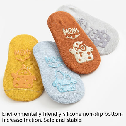 4 Pairs Baby Socks Cartoon Print Glue Strap Baby Anti-Slip Floor Socks Size: S 0-1 Years Old(Gray)-garmade.com