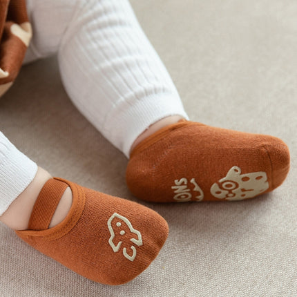 4 Pairs Baby Socks Cartoon Print Glue Strap Baby Anti-Slip Floor Socks Size: S 0-1 Years Old(Blue)-garmade.com