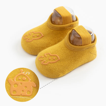 4 Pairs Baby Socks Cartoon Print Glue Strap Baby Anti-Slip Floor Socks Size: M 1-3 Years Old(Yellow)-garmade.com
