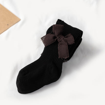 Spring And Autumn Girl Tights Bow Baby Knit Pantyhose Size: S 0-1 Years Old(Black)-garmade.com