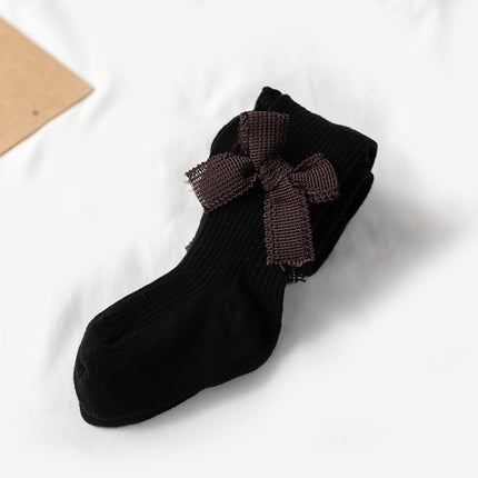 Spring And Autumn Girl Tights Bow Baby Knit Pantyhose Size: L 2-4 Years Old(Black)-garmade.com