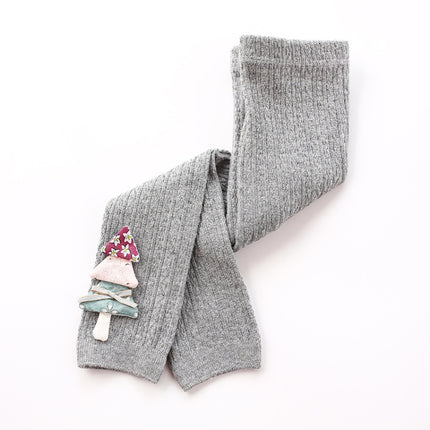 Children Pantyhose Knit Cotton Cartoon Girl Tights Baby Cropped Pants Socks Size: S 0-1 Years Old(Gray)-garmade.com