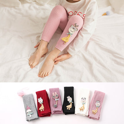 Children Pantyhose Knit Cotton Cartoon Girl Tights Baby Cropped Pants Socks Size: S 0-1 Years Old(Wine Red)-garmade.com