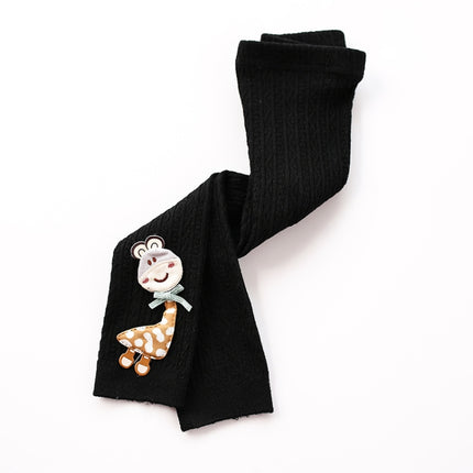 Children Pantyhose Knit Cotton Cartoon Girl Tights Baby Cropped Pants Socks Size: M 1-2 Years Old(Black)-garmade.com